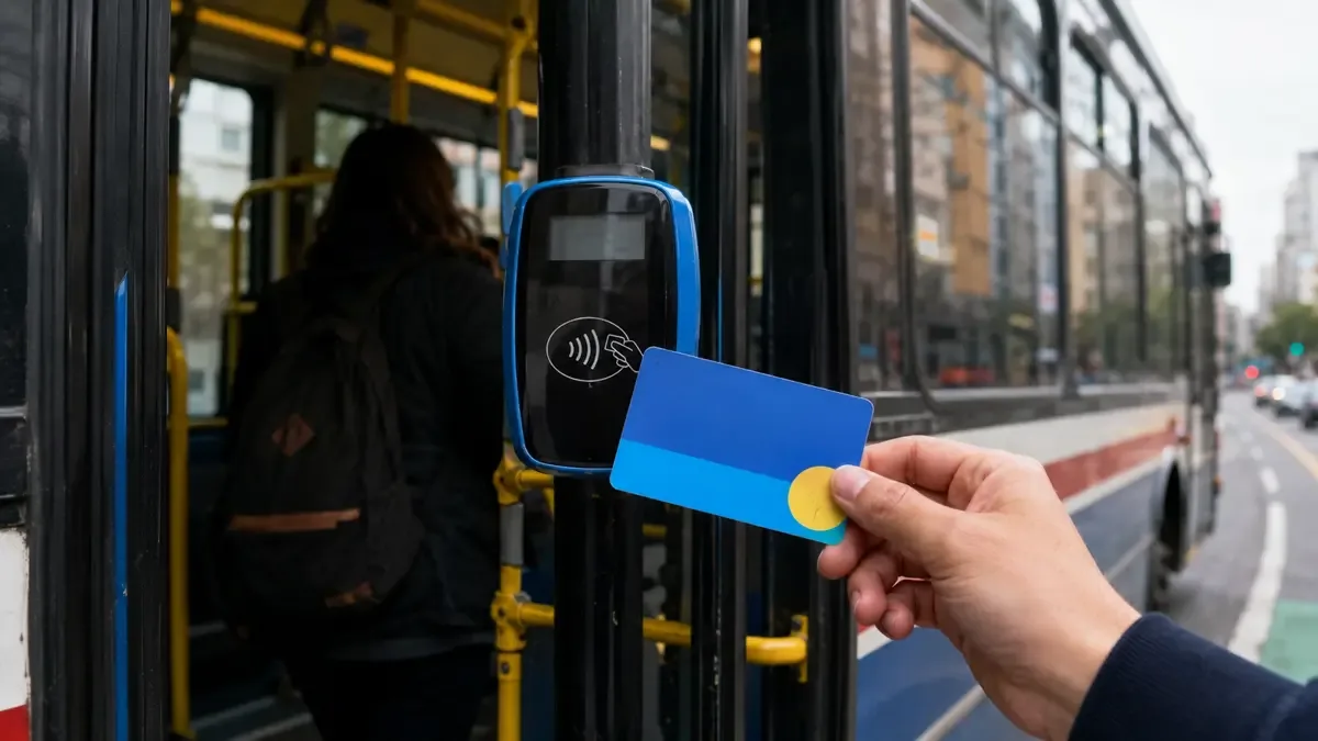 Transporte público y tarjeta de viaje representados de forma genérica