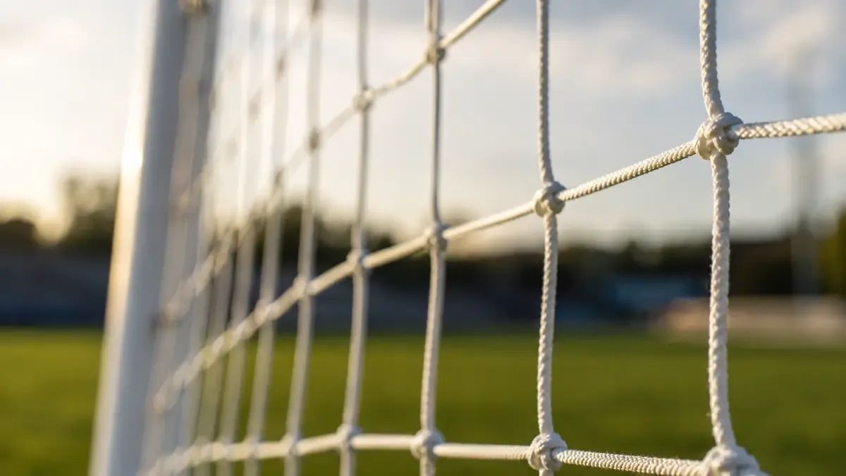 Detalle de la red de un arco de fútbol tensada