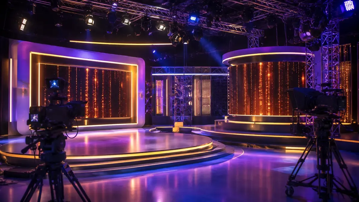 Estudio de televisión representado de forma abstracta